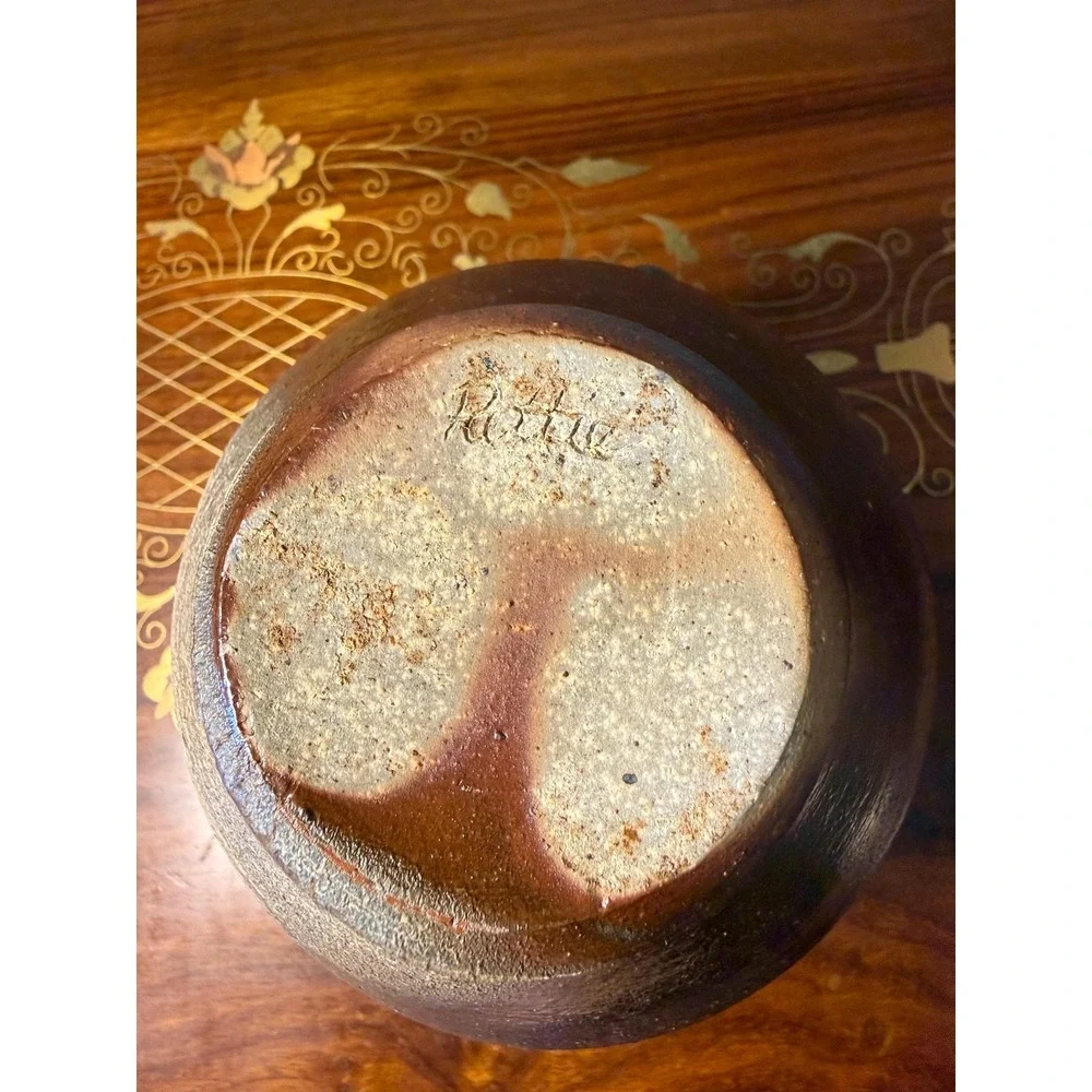 Vintage Studio Pottery Vase, Signed‎ Brown Drip Glaze Bud Vase